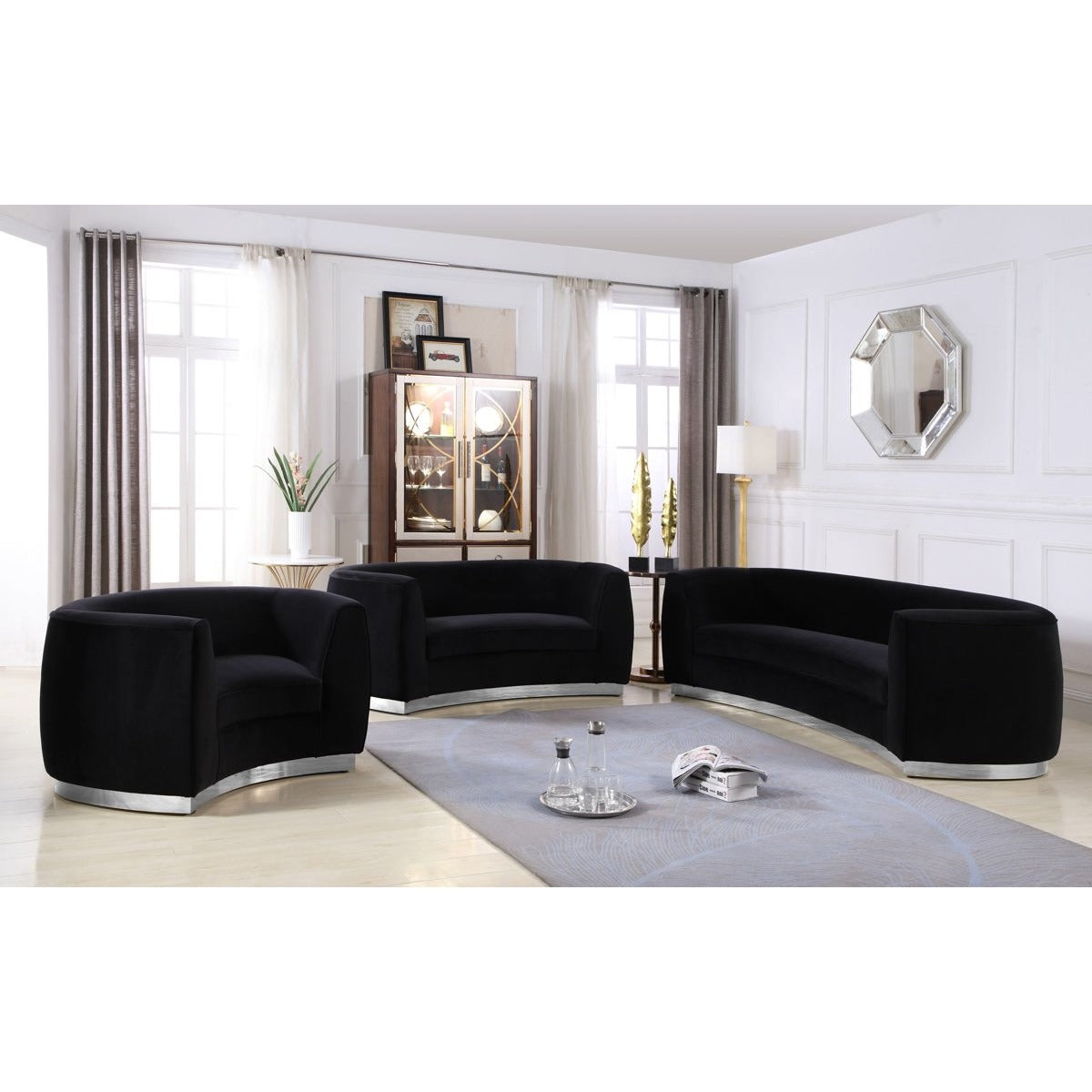 Meridian Furniture Julian Black Velvet Sofa-Minimal & Modern