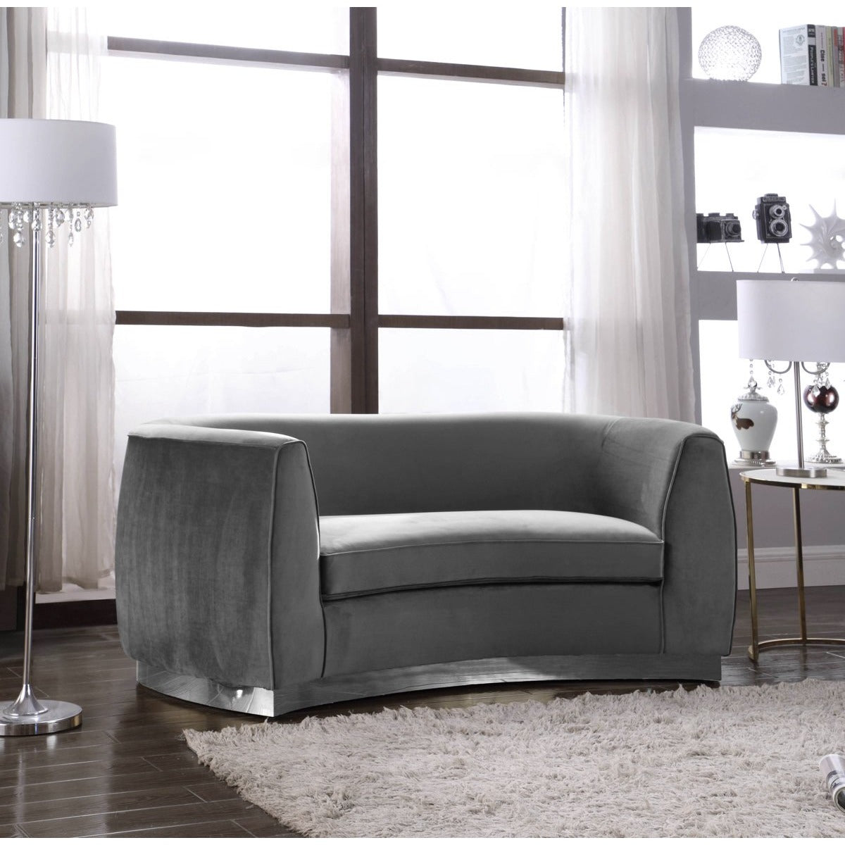 Meridian Furniture Julian Grey Velvet Loveseat-Minimal & Modern