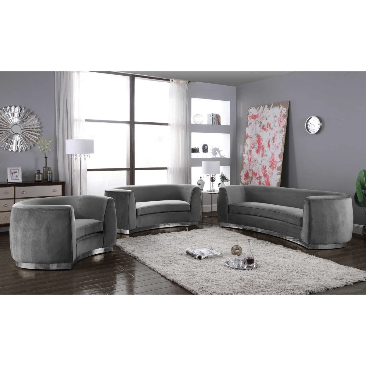 Meridian Furniture Julian Grey Velvet Sofa-Minimal & Modern