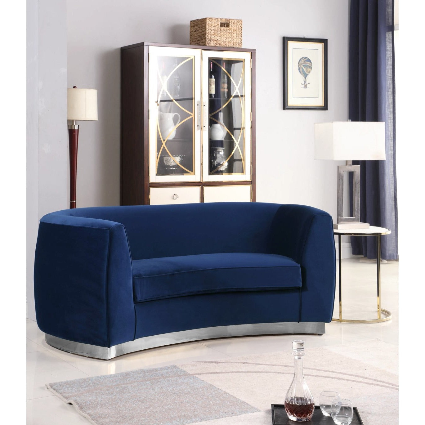 Meridian Furniture Julian Navy Velvet Loveseat-Minimal & Modern