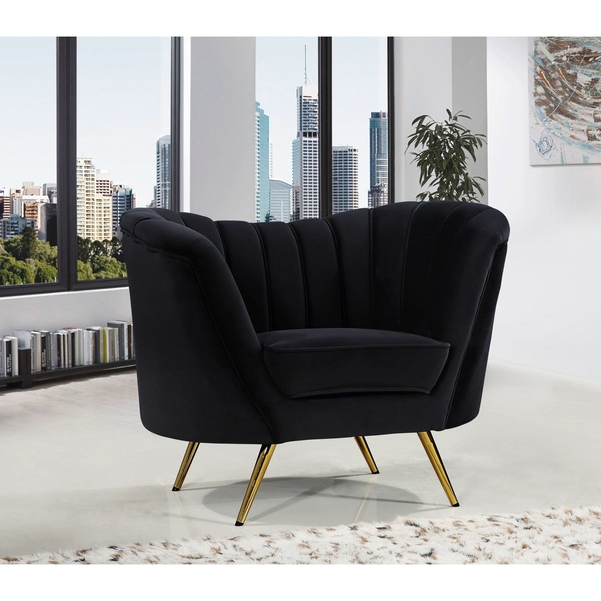 Meridian Furniture Margo Black Velvet Chair-Minimal & Modern