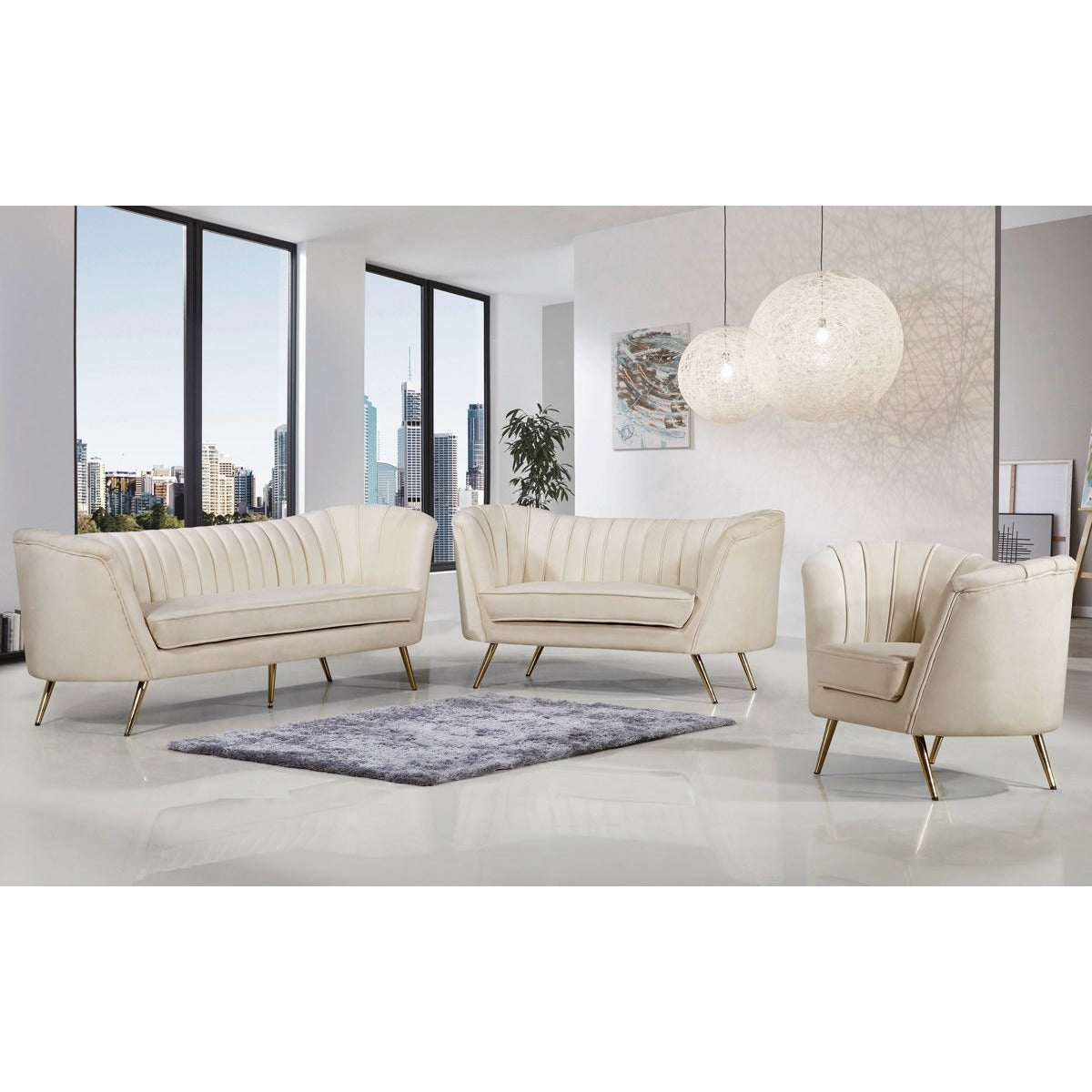 Meridian Furniture Margo Cream Velvet Chair-Minimal & Modern