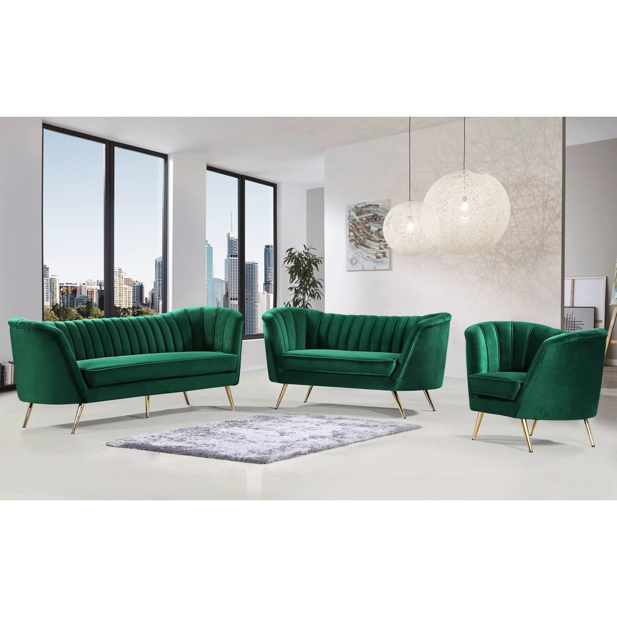 Meridian Furniture Margo Green Velvet Chair-Minimal & Modern