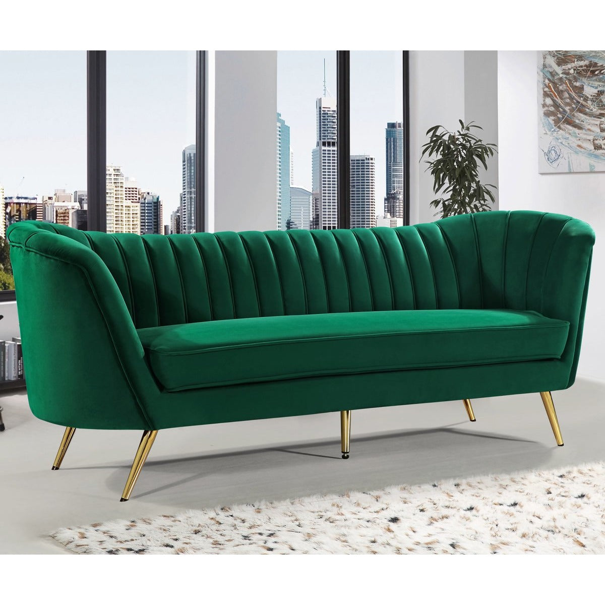 Meridian Furniture Margo Green Velvet Sofa-Minimal & Modern