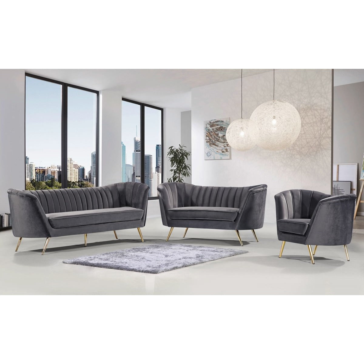 Meridian Furniture Margo Grey Velvet Sofa-Minimal & Modern