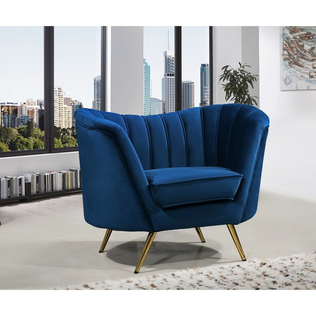 Meridian Furniture Margo Navy Velvet Chair-Minimal & Modern