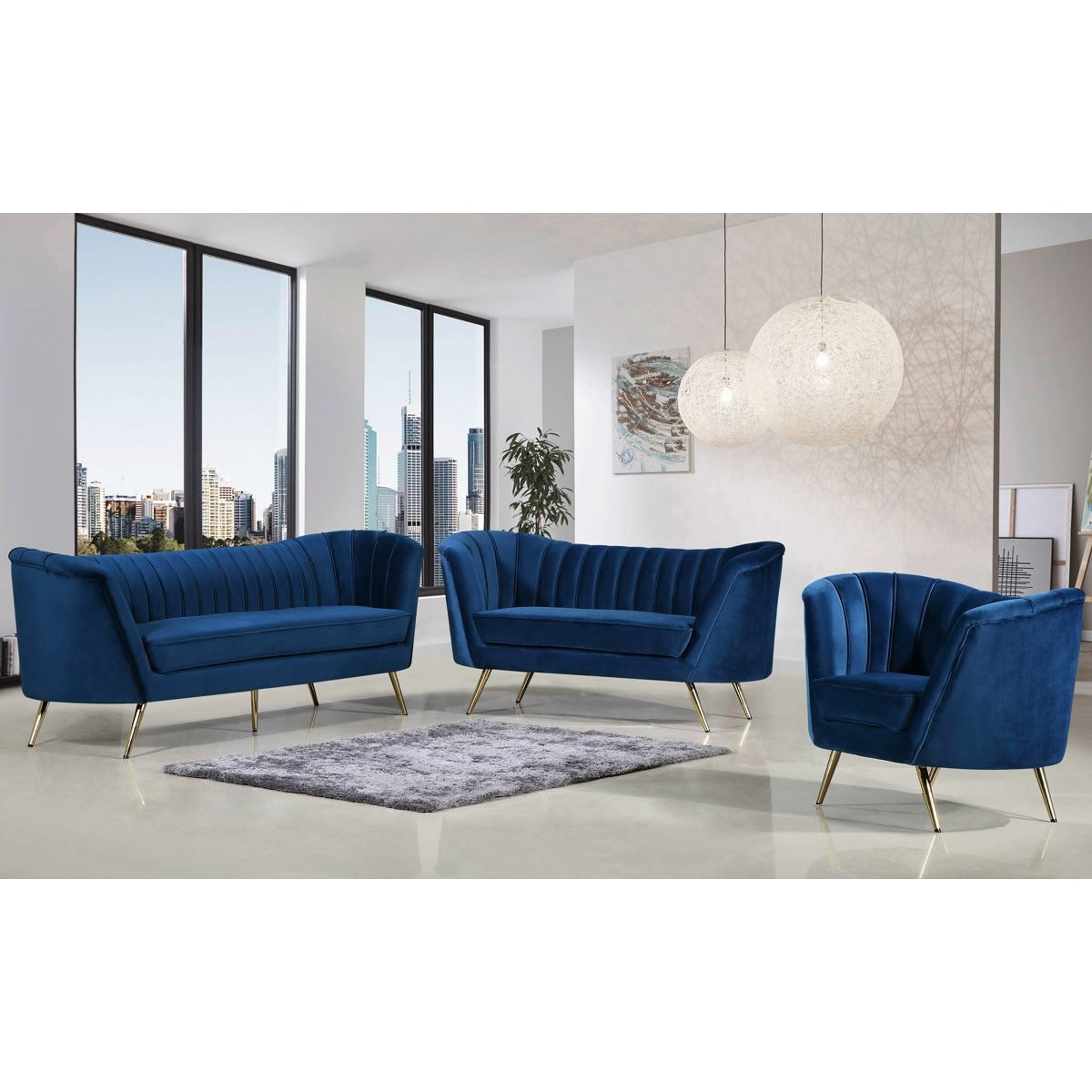 Meridian Furniture Margo Navy Velvet Loveseat-Minimal & Modern