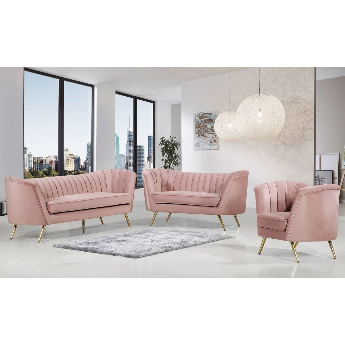 Meridian Furniture Margo Pink Velvet Loveseat-Minimal & Modern