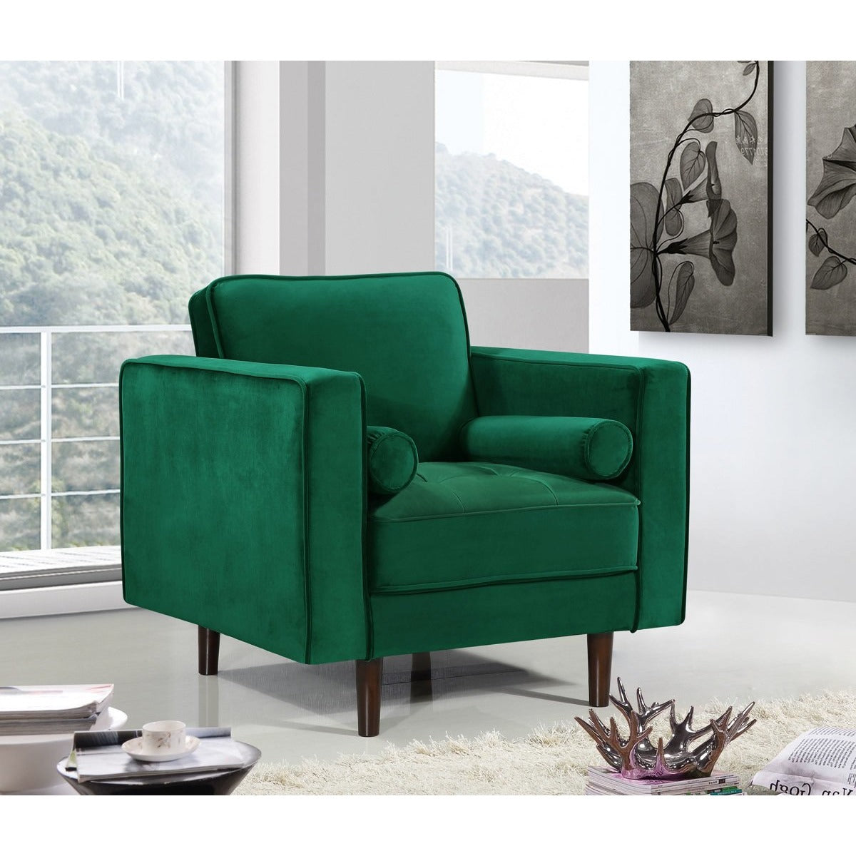 Meridian Furniture Emily Green Velvet Chair-Minimal & Modern