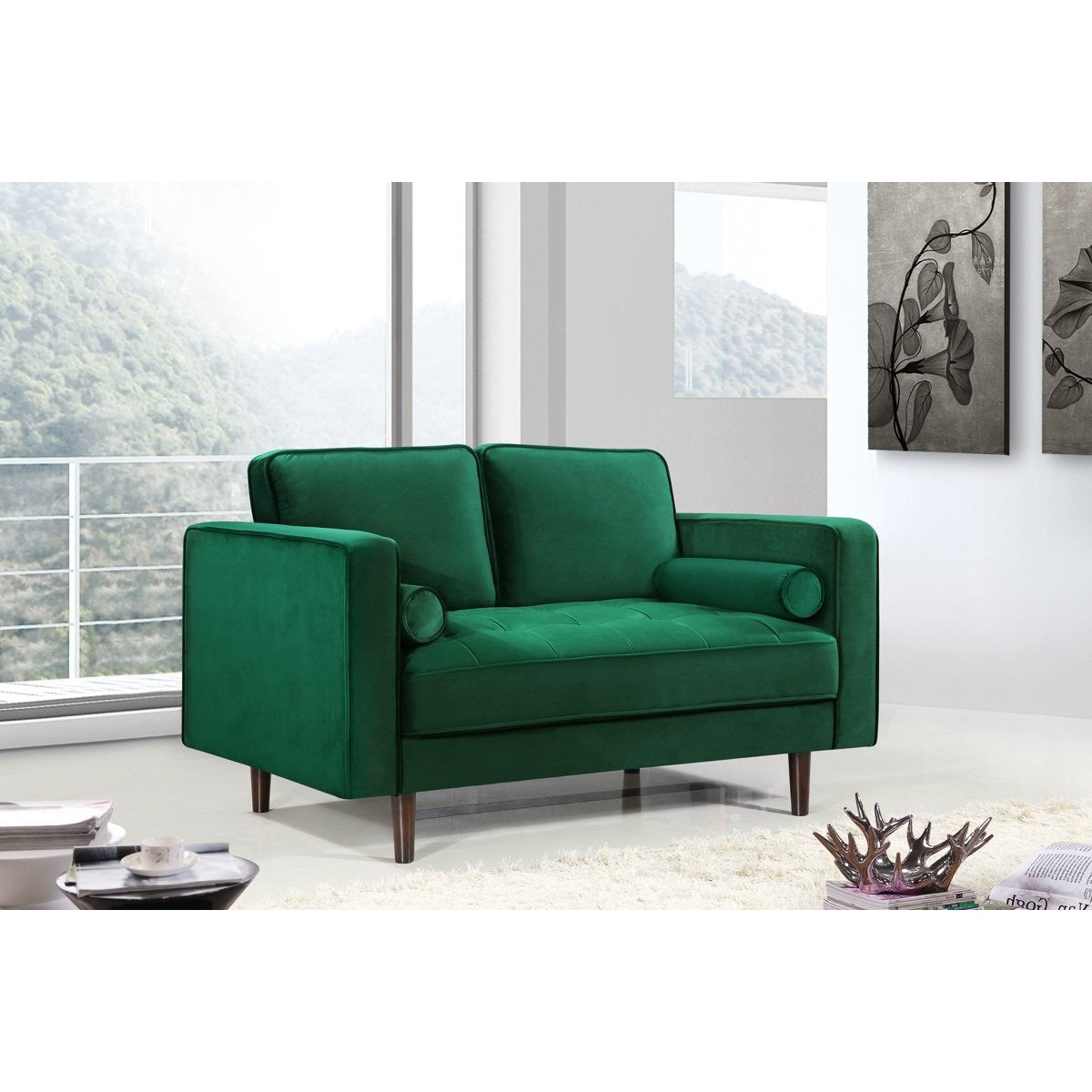 Meridian Furniture Emily Green Velvet Loveseat-Minimal & Modern