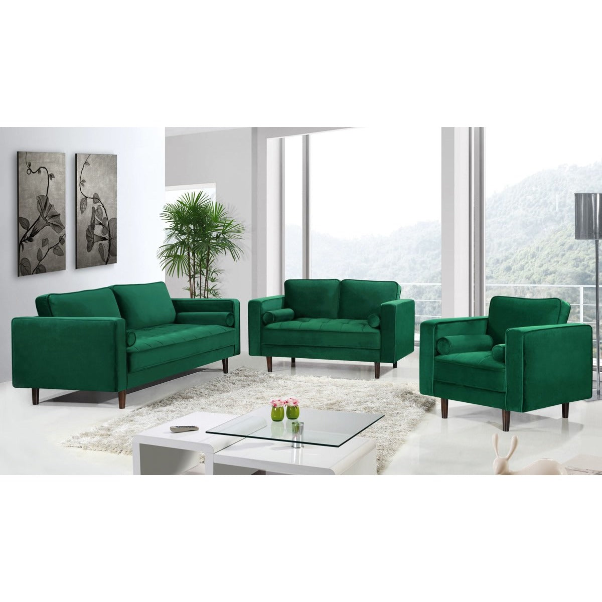 Meridian Furniture Emily Green Velvet Loveseat-Minimal & Modern