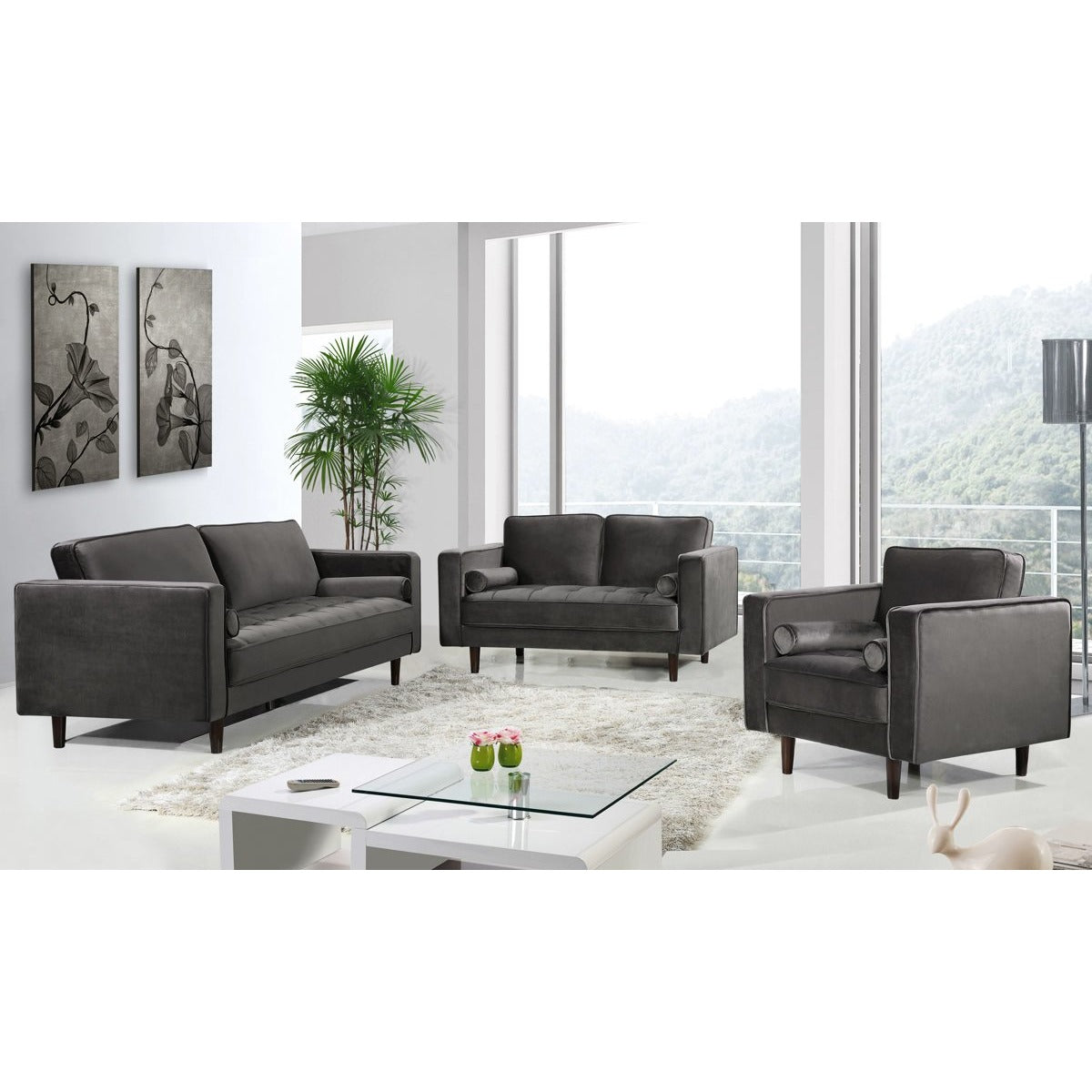 Meridian Furniture Emily Grey Velvet Loveseat-Minimal & Modern