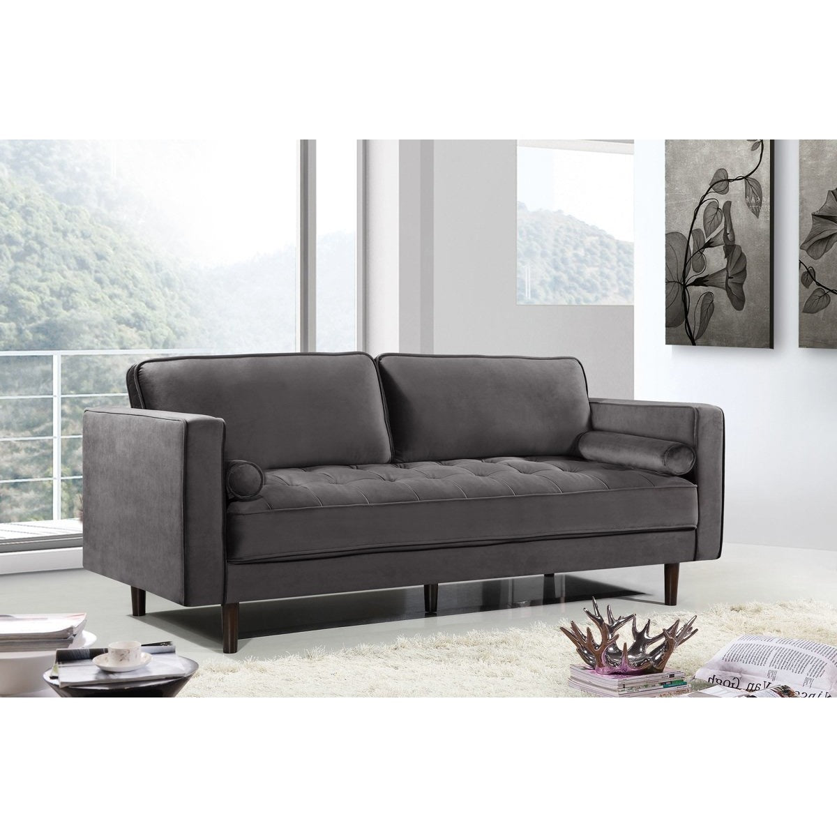 Meridian Furniture Emily Grey Velvet Sofa-Minimal & Modern