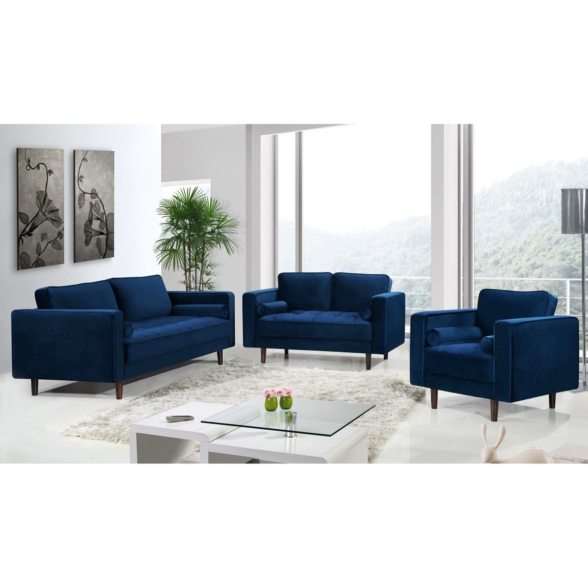 Meridian Furniture Emily Navy Velvet Loveseat-Minimal & Modern