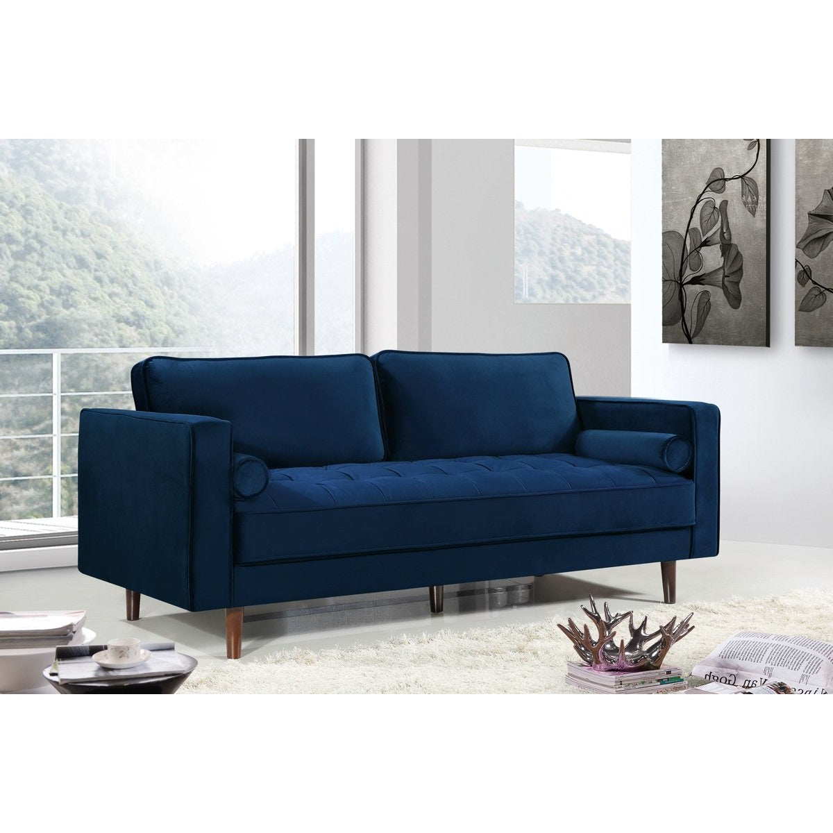 Meridian Furniture Emily Navy Velvet Sofa-Minimal & Modern