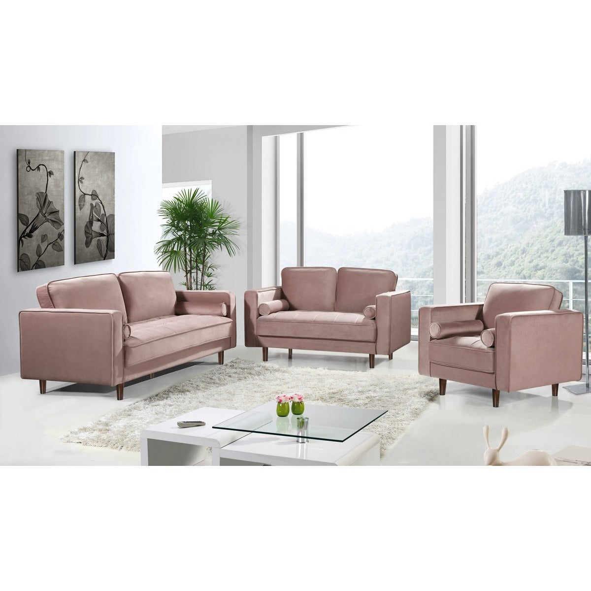 Meridian Furniture Emily Pink Velvet Chair-Minimal & Modern