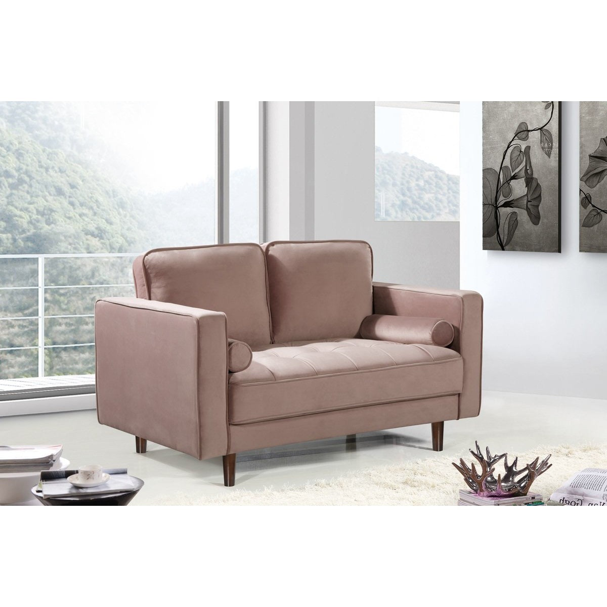 Meridian Furniture Emily Pink Velvet Loveseat-Minimal & Modern