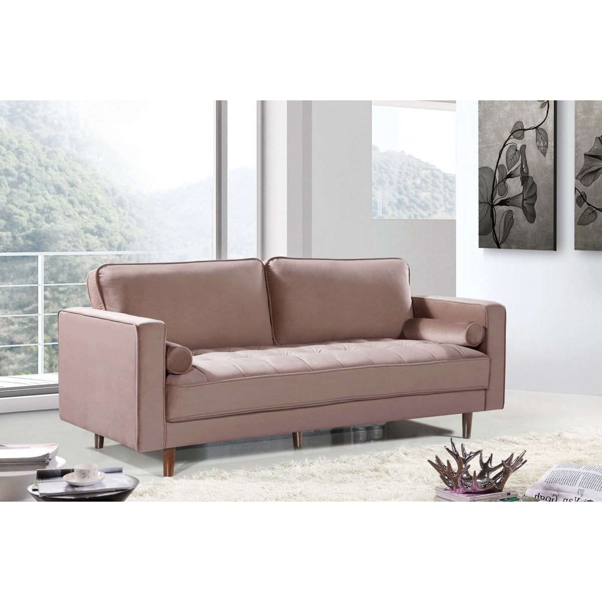 Meridian Furniture Emily Pink Velvet Sofa-Minimal & Modern