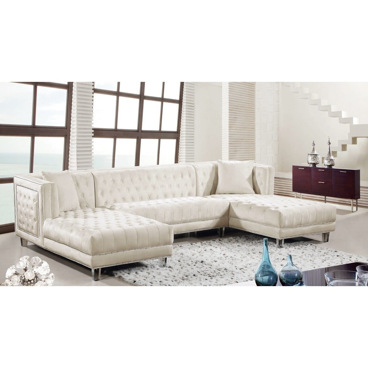 Meridian Furniture Moda Cream Velvet 3pc. Sectional-Minimal & Modern