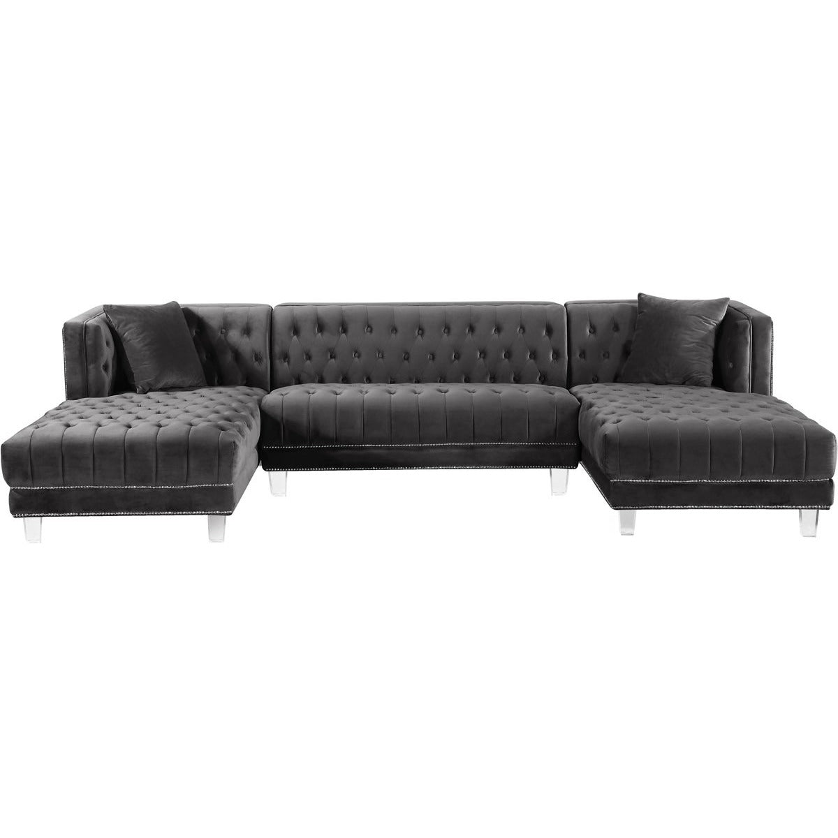 Meridian Furniture Moda Grey Velvet 3pc. Sectional-Minimal & Modern