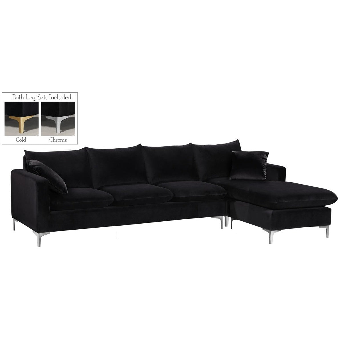 Meridian Furniture Naomi Black Velvet 3pc. Sectional-Minimal & Modern