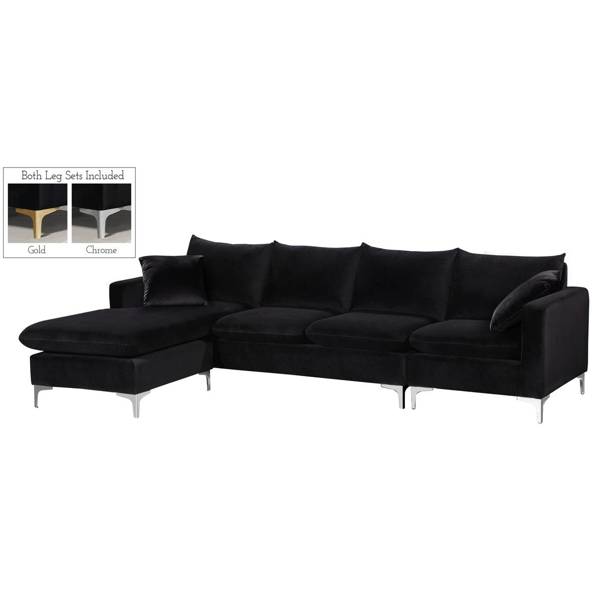 Meridian Furniture Naomi Black Velvet 3pc. Sectional-Minimal & Modern