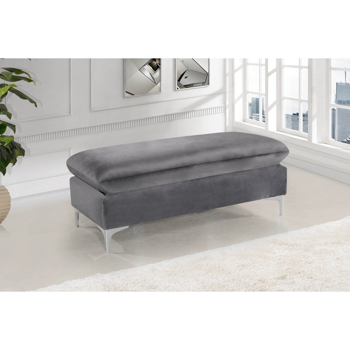 Meridian Furniture Naomi Grey Velvet Ottoman-Minimal & Modern