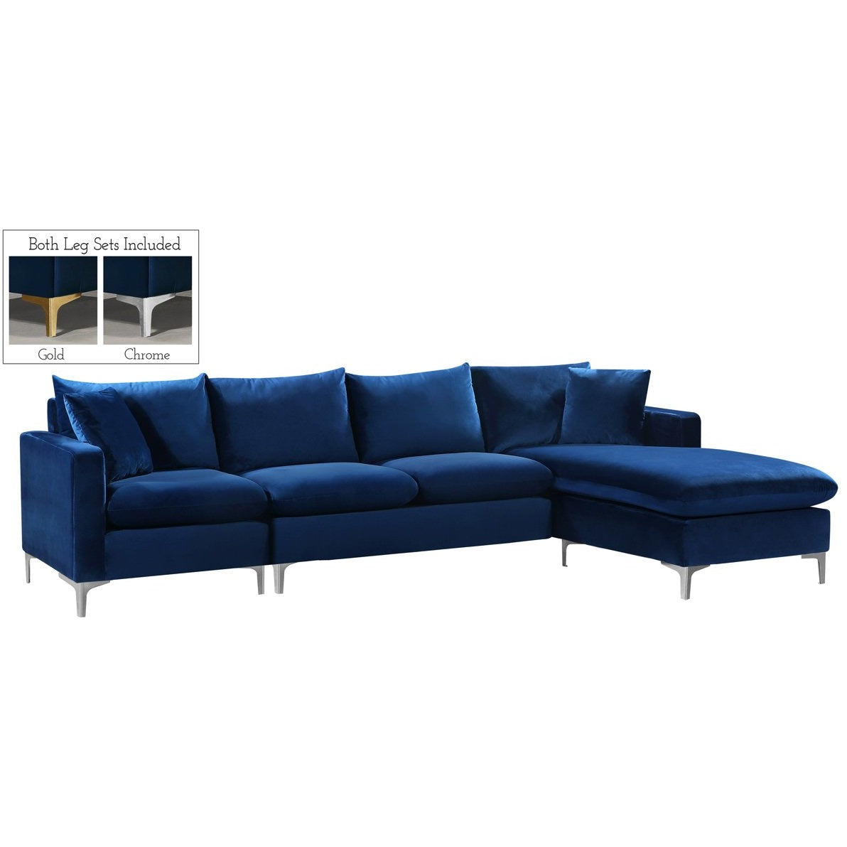 Meridian Furniture Naomi Navy Velvet 3pc. Sectional-Minimal & Modern