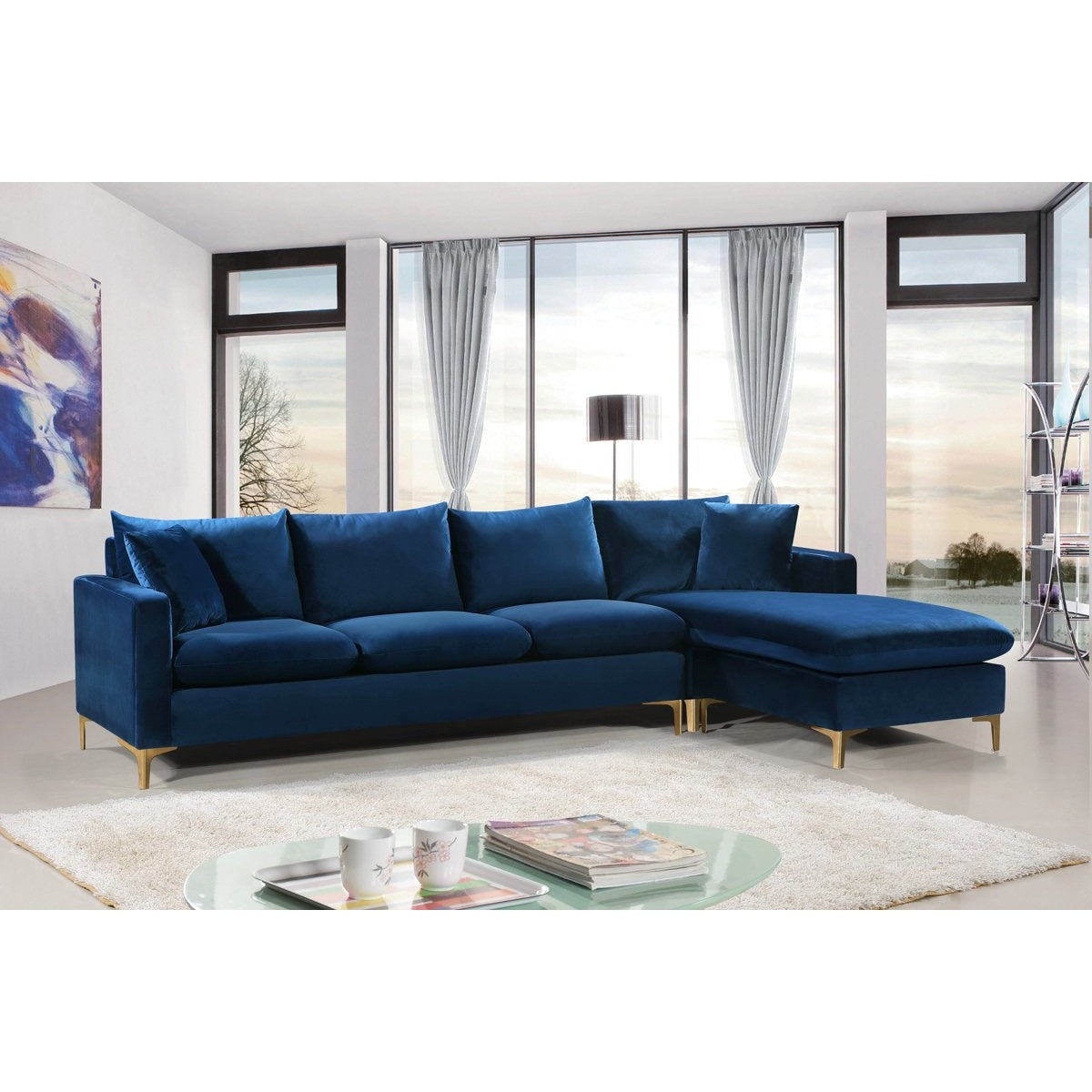 Meridian Furniture Naomi Navy Velvet 3pc. Sectional-Minimal & Modern