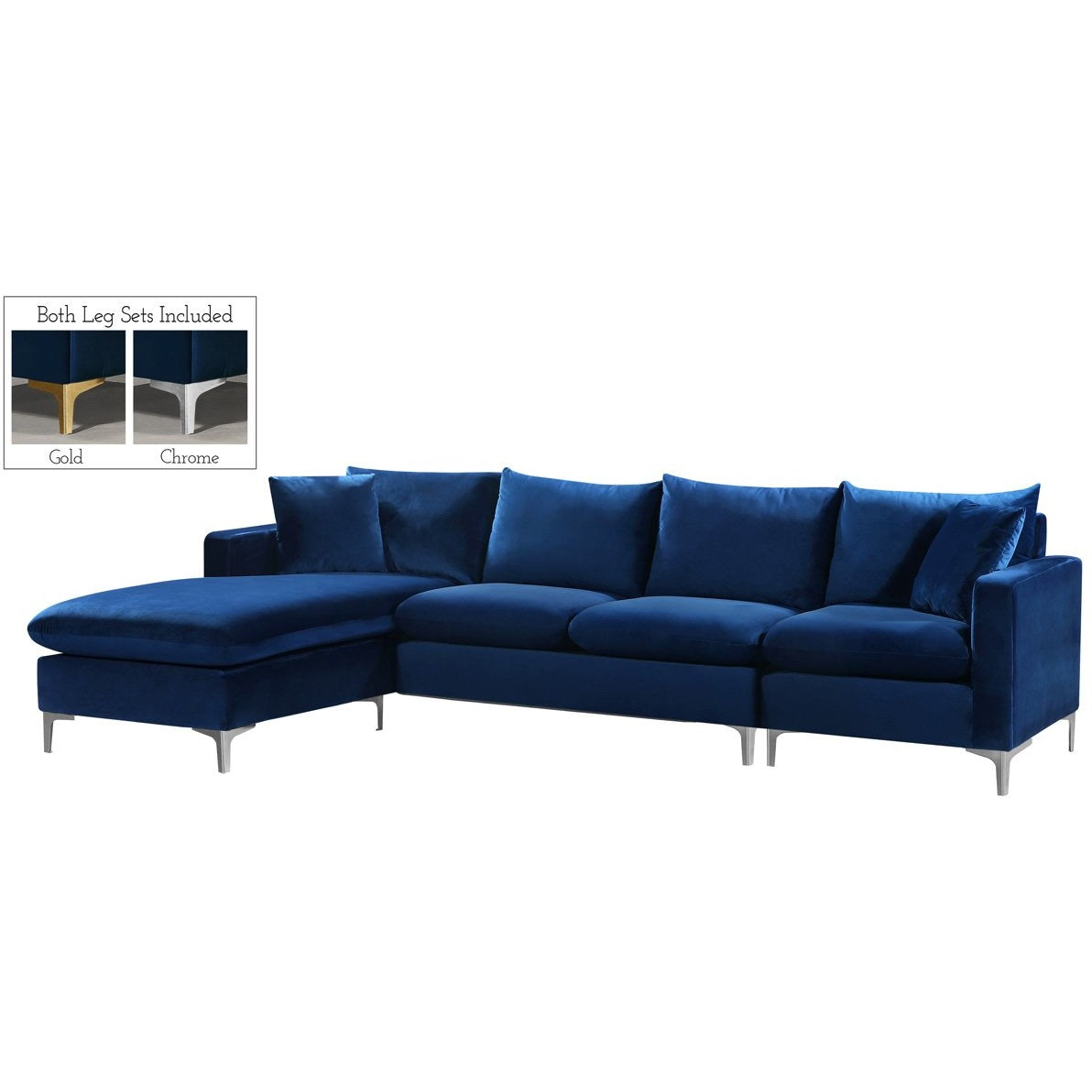 Meridian Furniture Naomi Navy Velvet 3pc. Sectional-Minimal & Modern