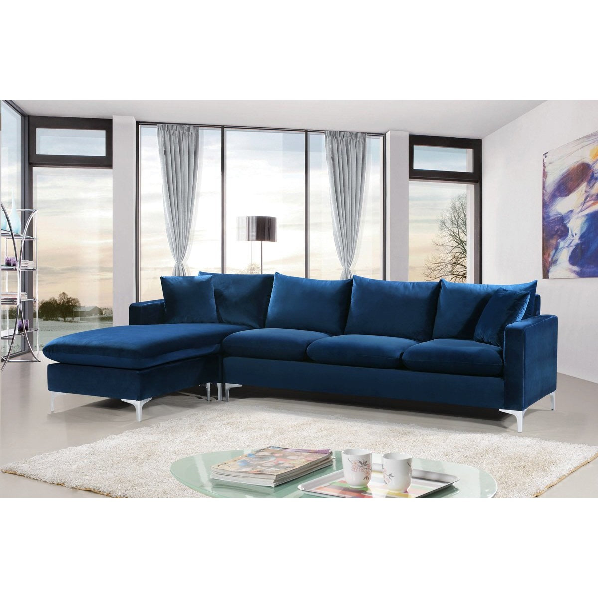 Meridian Furniture Naomi Navy Velvet 3pc. Sectional-Minimal & Modern