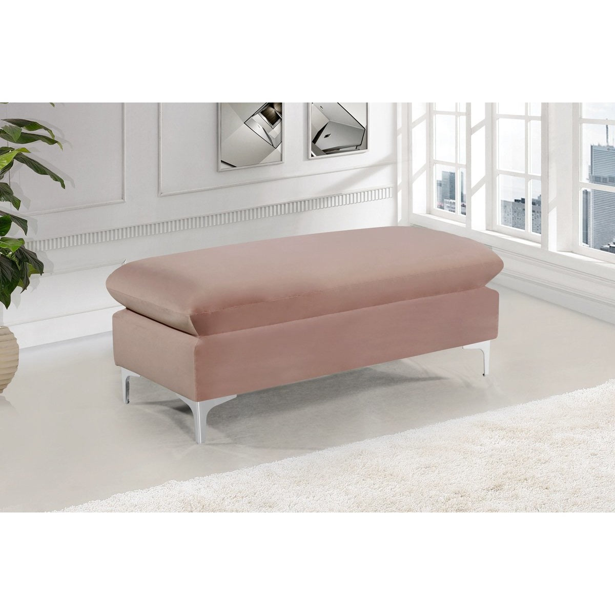 Meridian Furniture Naomi Pink Velvet Ottoman-Minimal & Modern