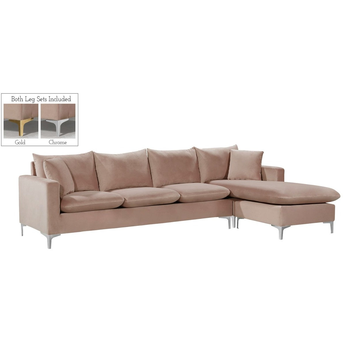 Meridian Furniture Naomi Pink Velvet 3pc. Sectional-Minimal & Modern