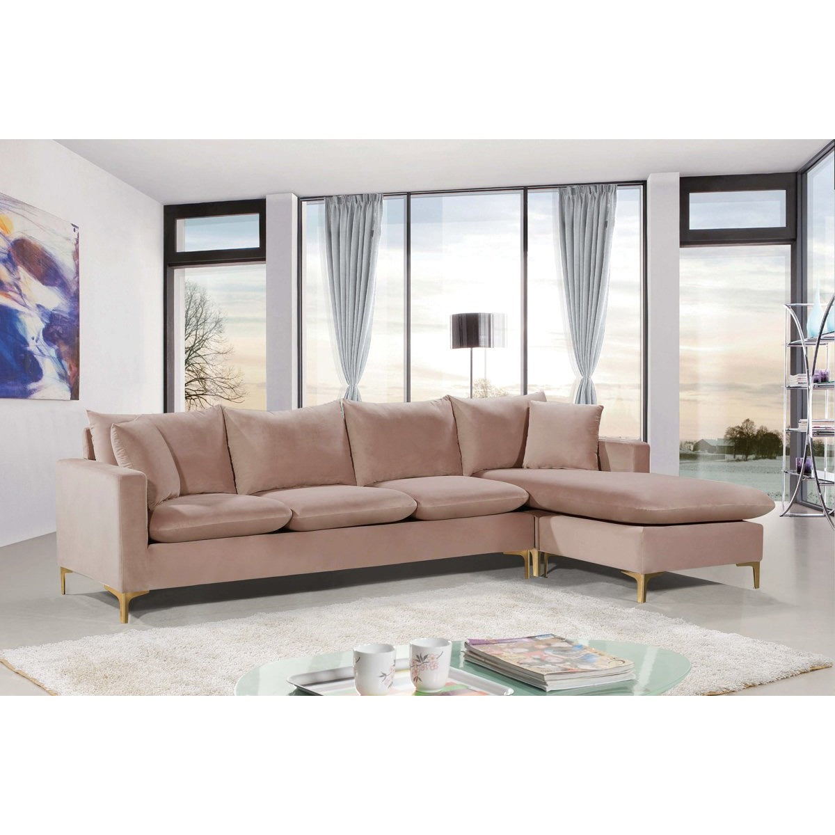 Meridian Furniture Naomi Pink Velvet 3pc. Sectional-Minimal & Modern