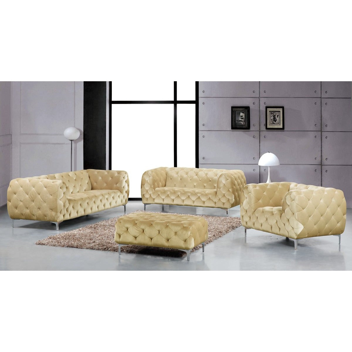 Meridian Furniture Mercer Beige Velvet Loveseat-Minimal & Modern