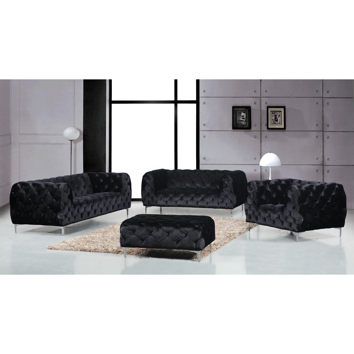 Meridian Furniture Mercer Black Velvet Loveseat-Minimal & Modern