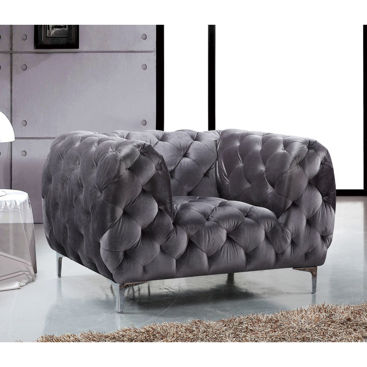 Meridian Furniture Mercer Grey Velvet Chair-Minimal & Modern