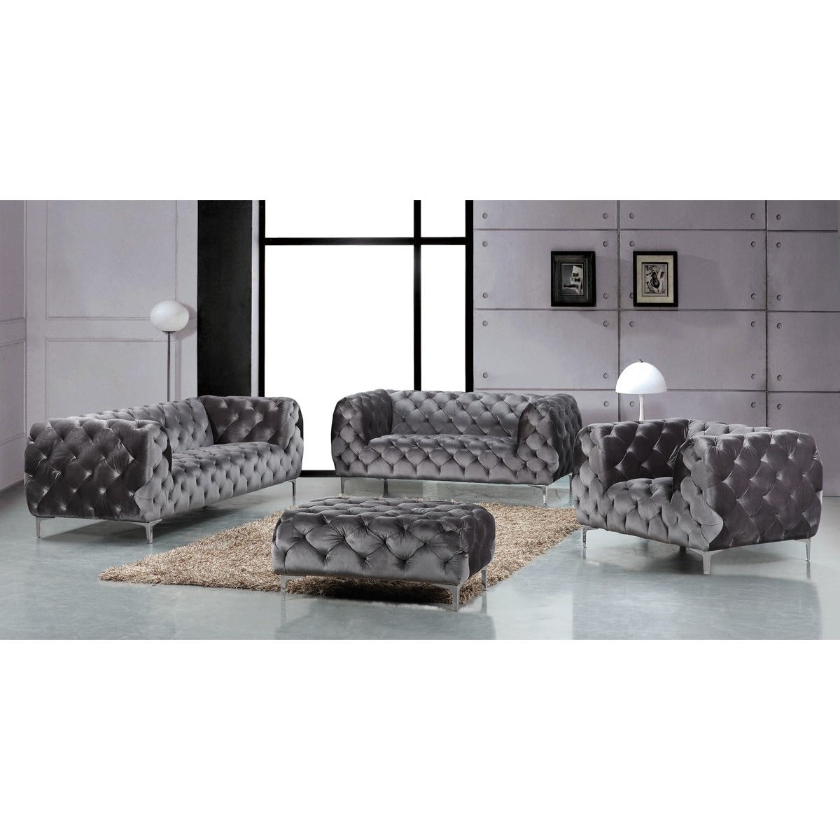 Meridian Furniture Mercer Grey Velvet Sofa-Minimal & Modern