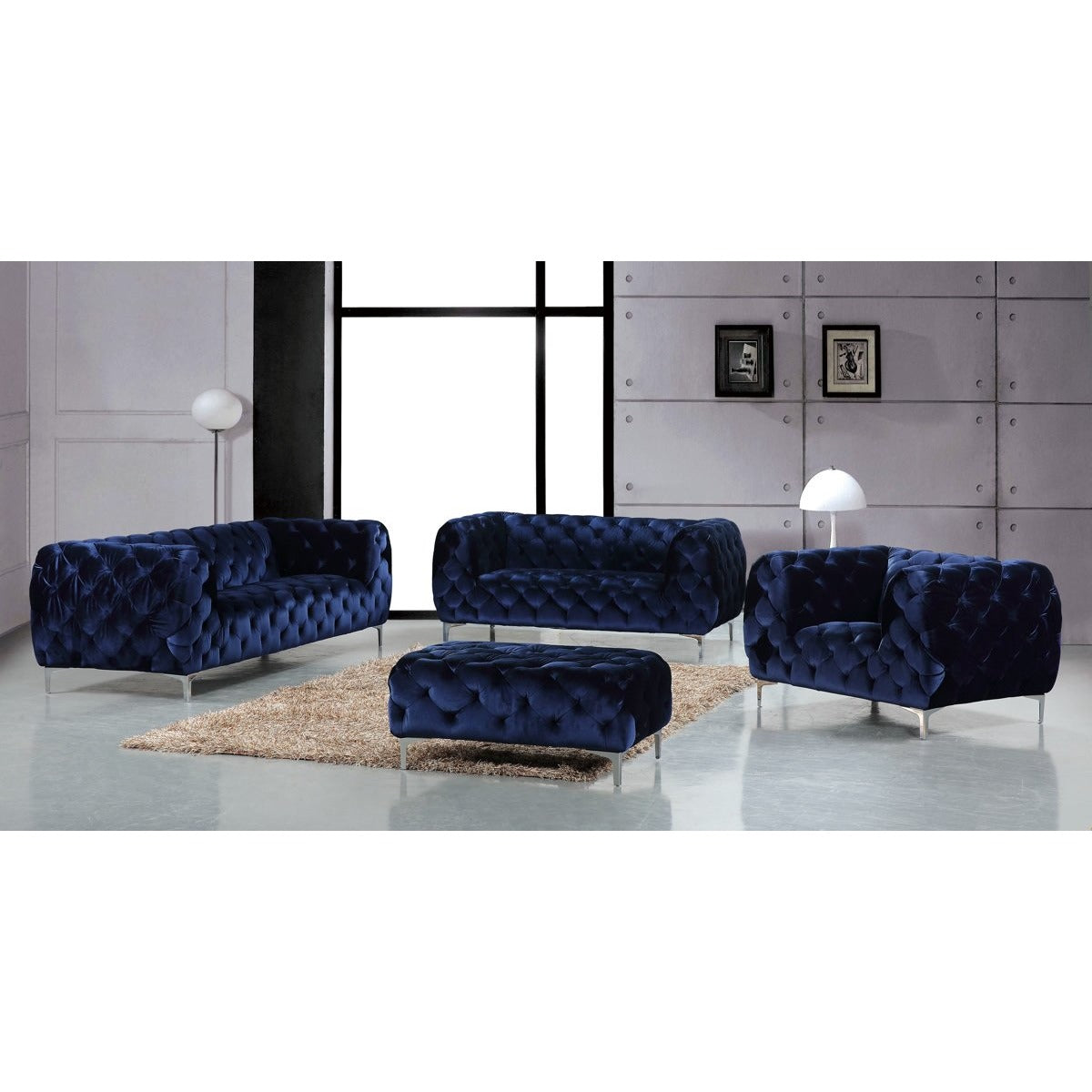 Meridian Furniture Mercer Navy Velvet Chair-Minimal & Modern