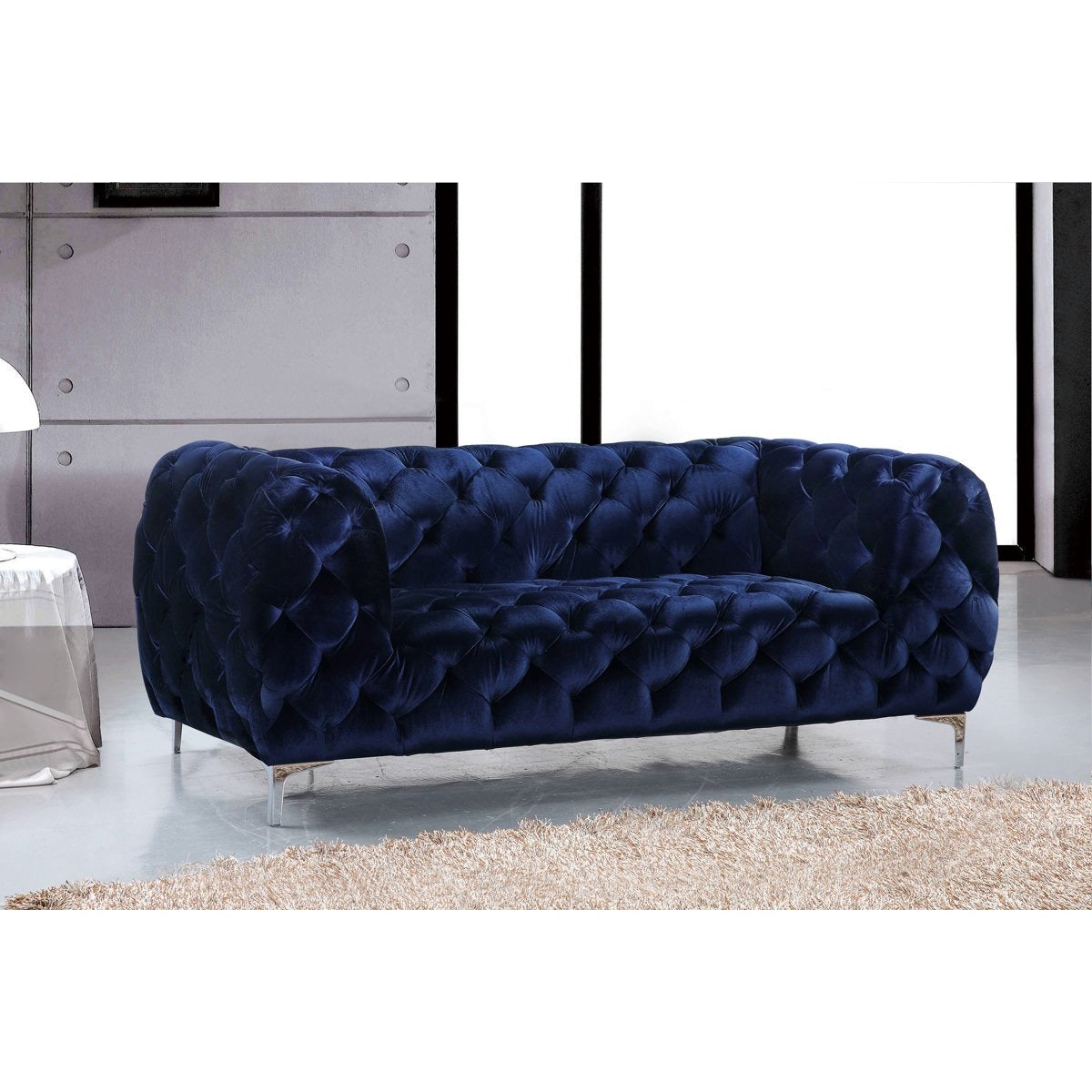 Meridian Furniture Mercer Navy Velvet Loveseat-Minimal & Modern