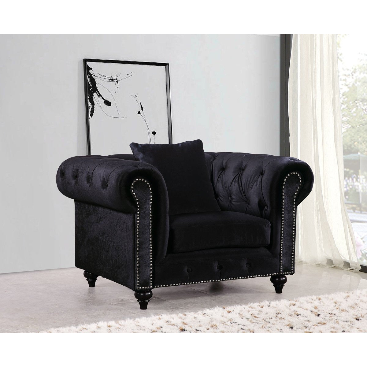 Meridian Furniture Chesterfield Black Velvet Chair-Minimal & Modern