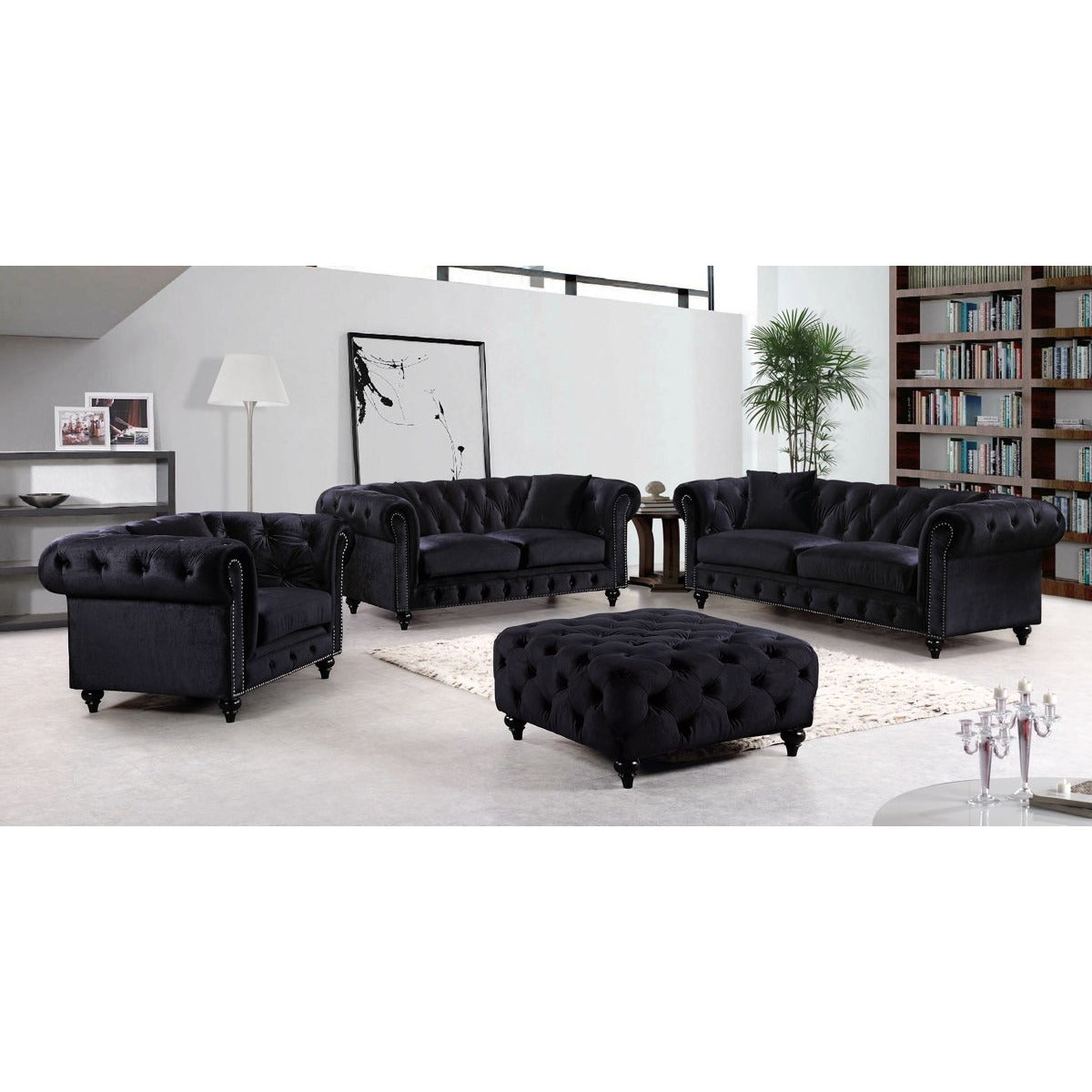 Meridian Furniture Chesterfield Black Velvet Sofa-Minimal & Modern