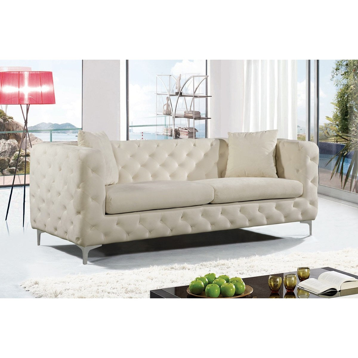 Meridian Furniture Scarlett Cream Velvet Sofa-Minimal & Modern