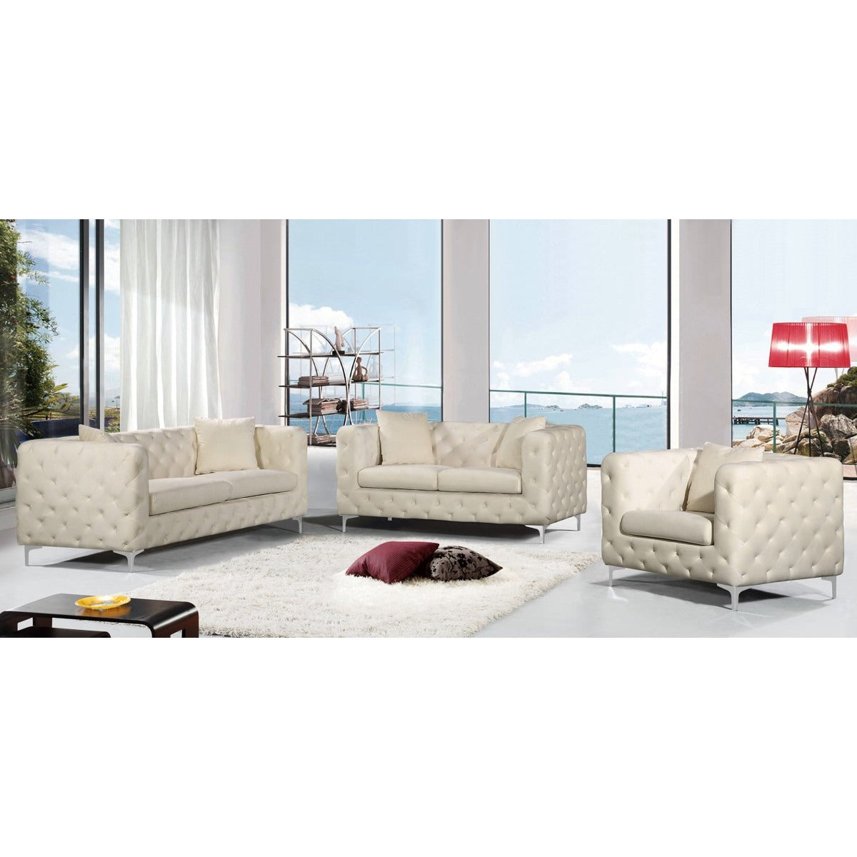 Meridian Furniture Scarlett Cream Velvet Sofa-Minimal & Modern