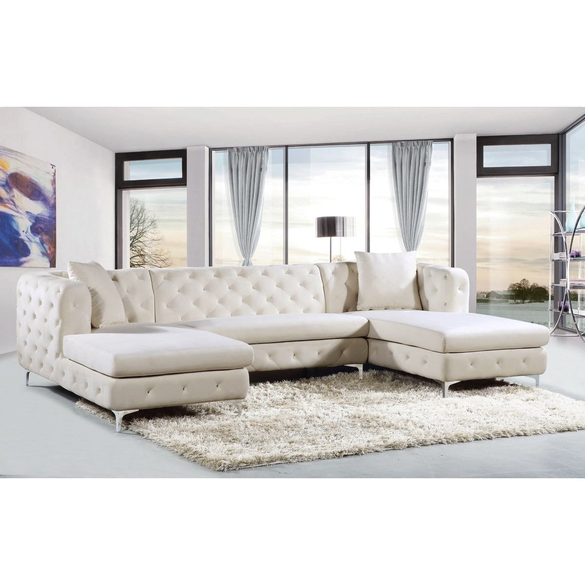 Meridian Furniture Gail Cream Velvet 3pc. Sectional-Minimal & Modern