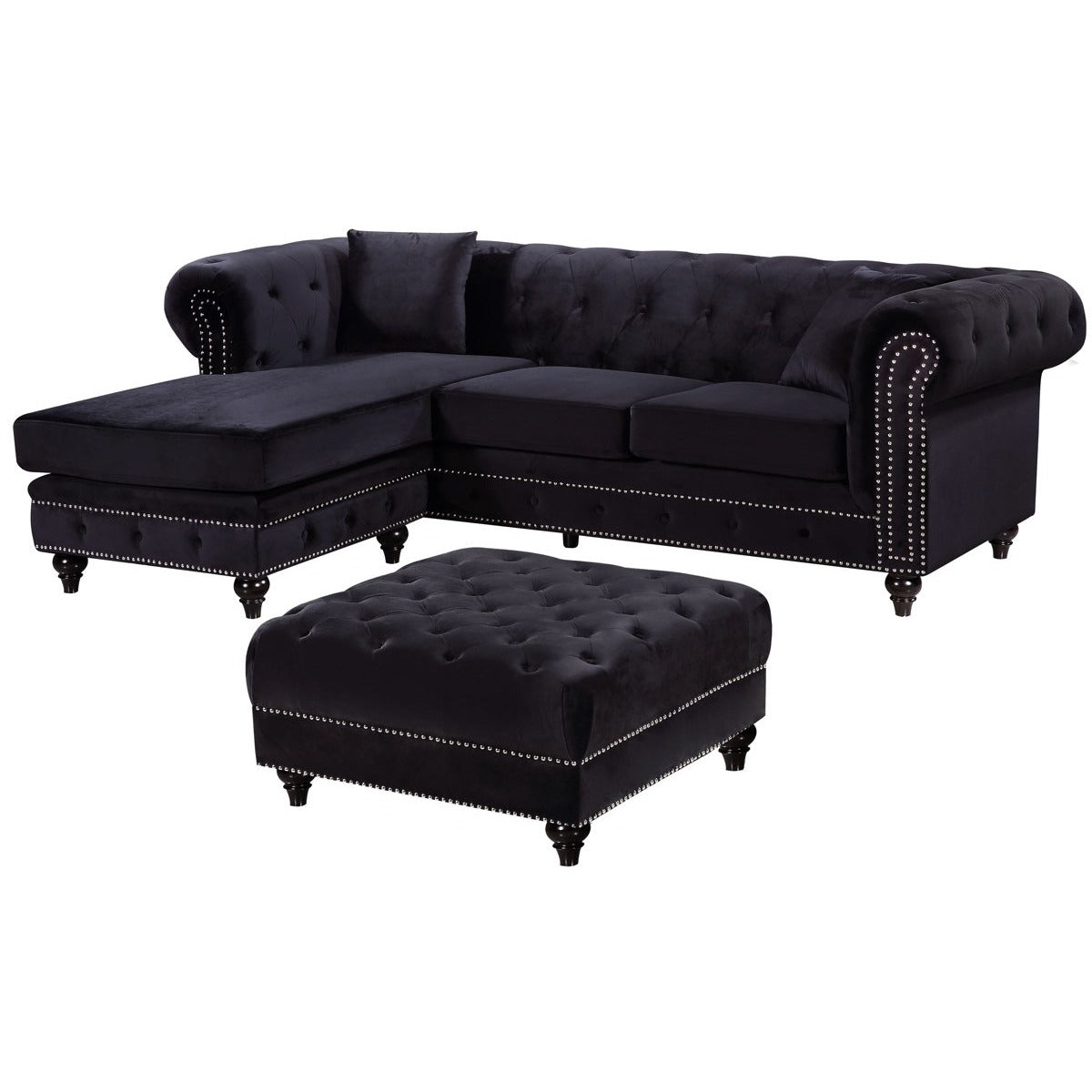 Meridian Furniture Sabrina Black Velvet 2pc. Reversible Sectional-Minimal & Modern