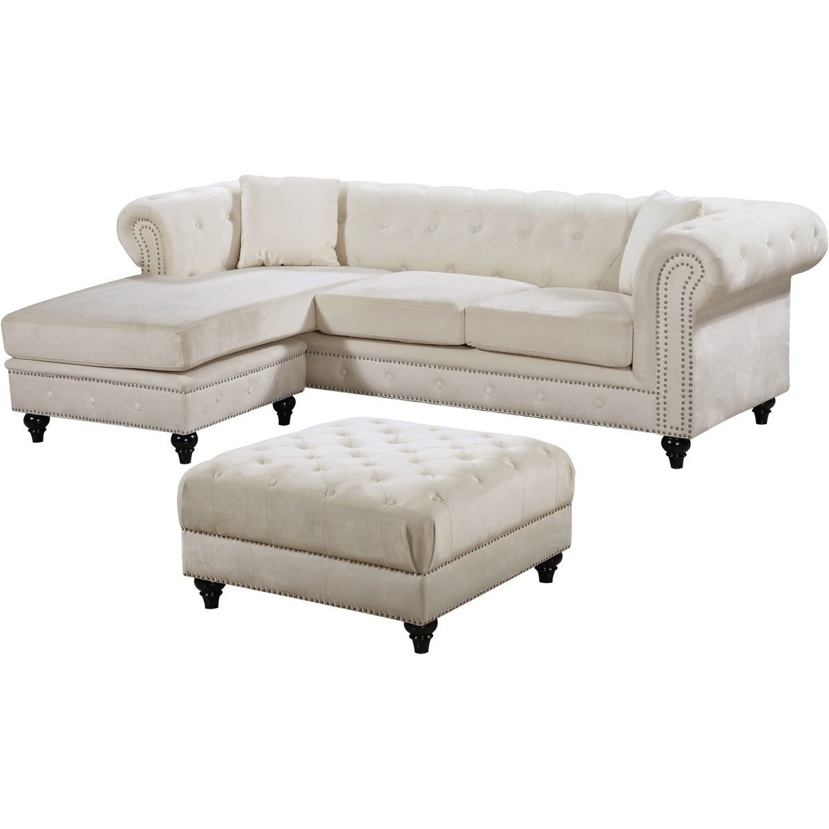 Meridian Furniture Sabrina Cream Velvet 2pc. Reversible Sectional-Minimal & Modern