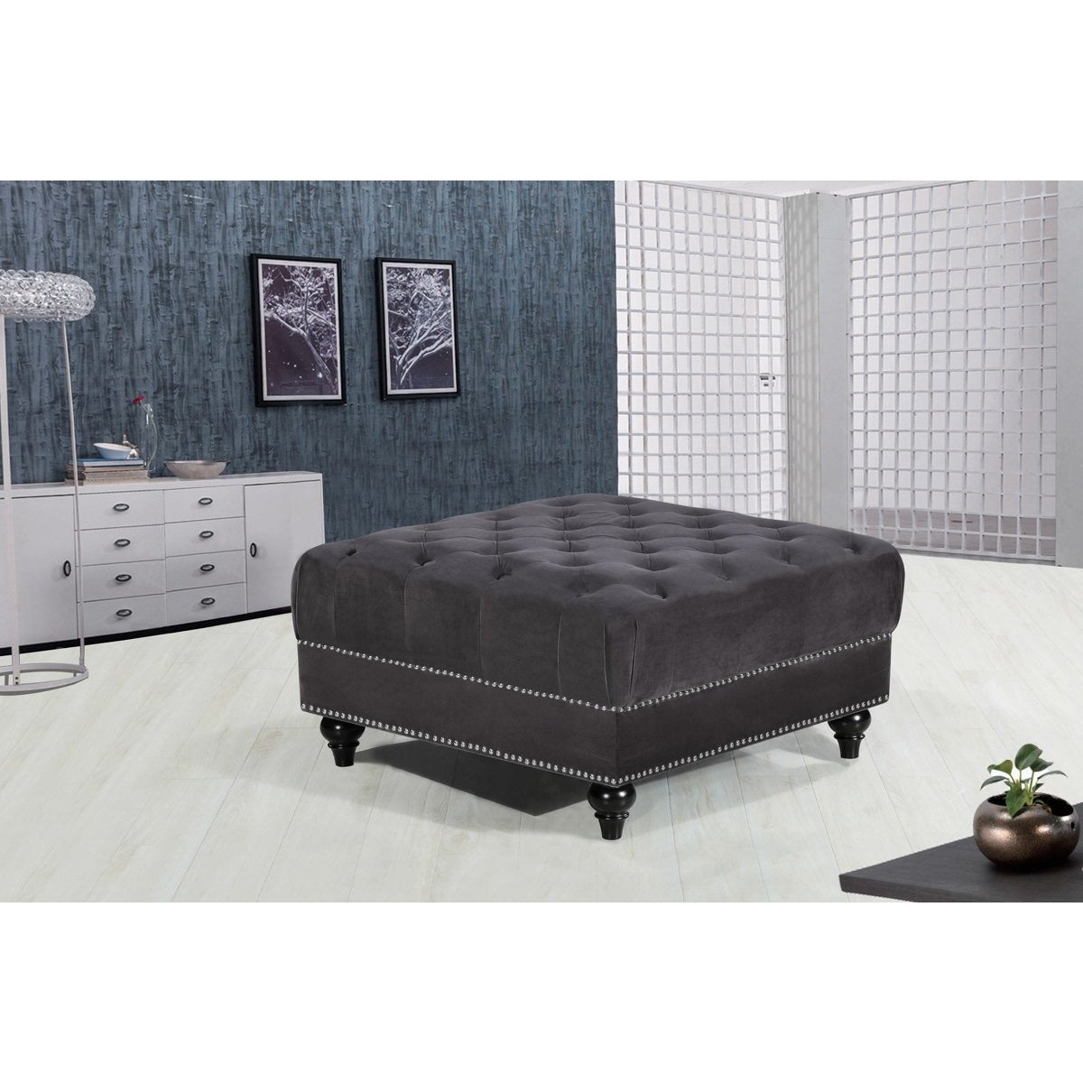 Meridian Furniture Sabrina Grey Velvet Ottoman-Minimal & Modern