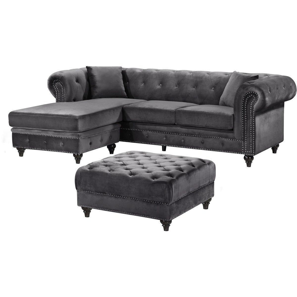 Meridian Furniture Sabrina Grey Velvet 2pc. Reversible Sectional-Minimal & Modern