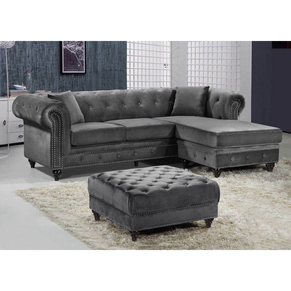 Meridian Furniture Sabrina Grey Velvet 2pc. Reversible Sectional-Minimal & Modern